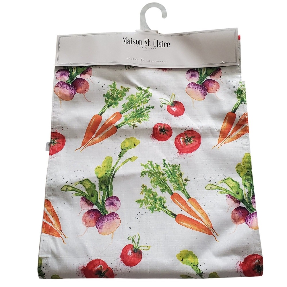 Maison St Claire Table Runner 16"x72" Veggies Easter Watercolor Vegetables New‎